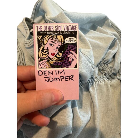 Vintage Style Light Wash Denim Jumpsuit Small Sleeveless V-Neck Casual Romper - Picture 7 of 9